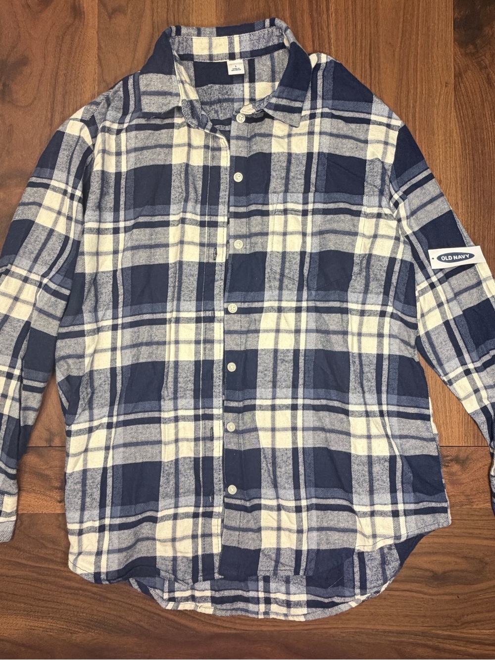 Old Navy Blue and White Plaid Button-Down Shirt